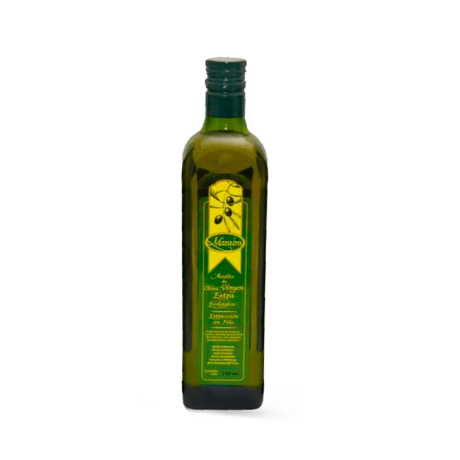 Botella de aceite ecológico de Mozaira sobre fondo transparente