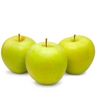 Tres manzanas golden ecológicas sobre fondo transparente