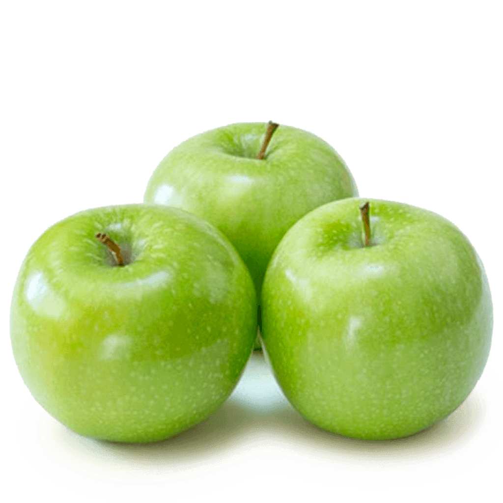 Tres manzanas granny ecológicas sobre fondo transparente